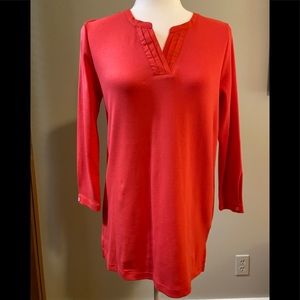 Rafael Long Sleeve V-neck Red Tunic Top, Small
